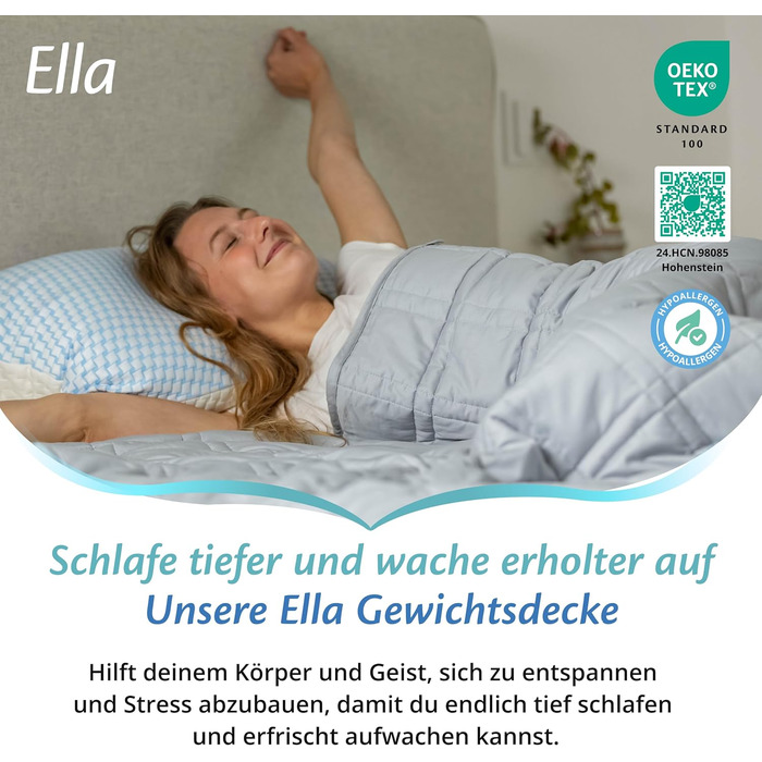 Обтяжена ковдра Ella 135x200 7 кг - Антистресова терапевтична ковдра - Щільна ковдра зі 100 бавовни - Ковдра для глибокого сну та кращого відновлення, Обтяжена ковдра для чоловіків та жінок від 55 до 85 кг, сіра 135x200 7 кг сіра