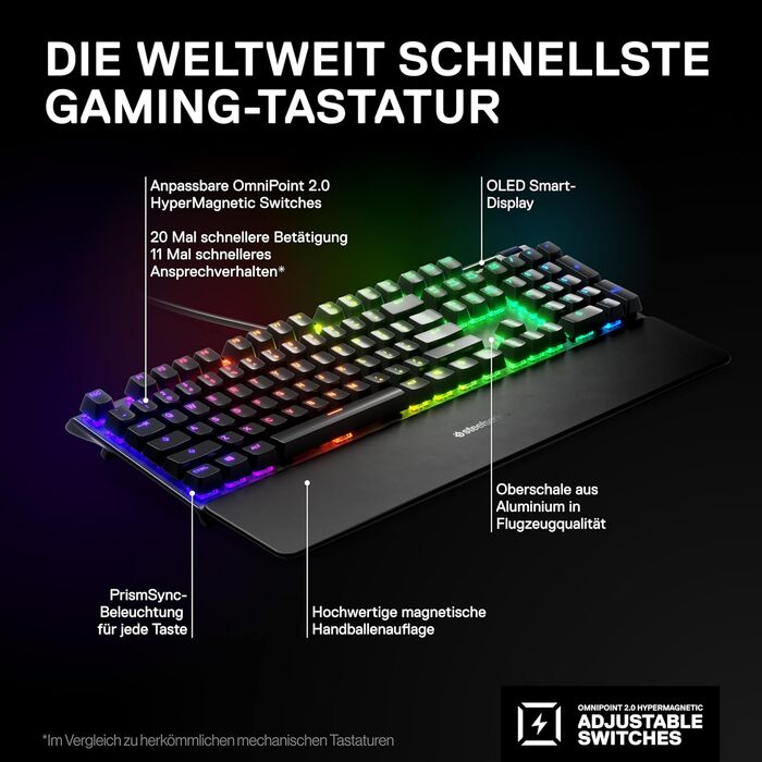 Гіпермагнітна ігрова клавіатура SteelSeries Apex Pro - Найшвидша клавіатура у світі - Налаштовувана чутливість - OLED-екран - RGB