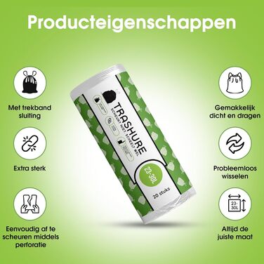 Сміттєві пакети - 23/30 л - Підходять для сміттєвих баків Brabantia Код G - 6 рулонів по 20 пакетів - 23-30 літрів із застібкою на шнурку