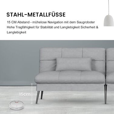 Диван-ліжко COMHOMA з функцією сну розкладний футон кутовий диван 3-місний гостьовий диван з регульованою спинкою із сірої тканини