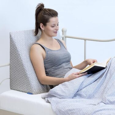 Подушка для спини Badum - Клиноподібна подушка для ліжка - 60 x 50 x 30 см - Подушка для книги, дивана, дивана, подушка для читання, подушка для читання, перегляду телевізора, чохол, який можна прати, регульована товщина