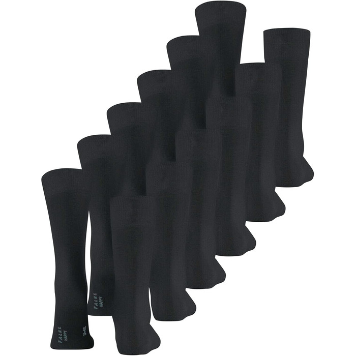 Чоловічі шкарпетки FALKE Happy, упаковка з 6 пар, дихаюча бавовна, посилені, міцні чоловічі шкарпетки, універсальний варіант для бізнесу та повсякденного життя, бавовняні шкарпетки, однотонні, мультипак з 6 пар, розмір 43-46, чорний 3000