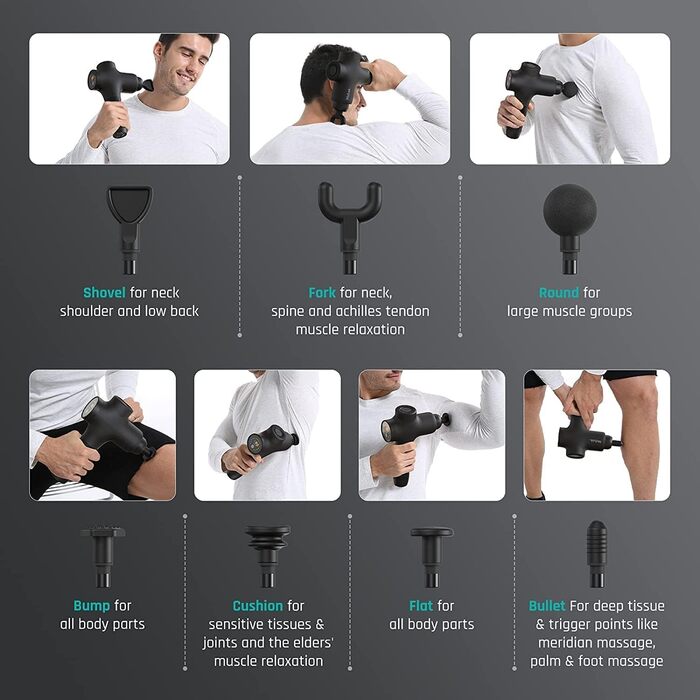 Рівні Акумулятор 2600mAh, 3 Massage Gun Massager Massage Gun Muscle 3200RPM 12MM Amplitude Electric Hand Massager Fascia Deep Tissue Portable for Neck Back Body with 7 Heads 5