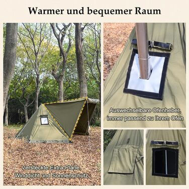 Намет TOMOUNT Cotton House, міні-намет-укриття на 1 людину з внутрішнім наметом та отвором для плити, кемпінговий намет на 4 сезони для активного відпочинку, кемпінгу, пішого туризму, трекінгу