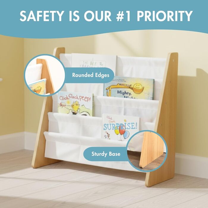 Дитяча книжкова полиця Humble Crew з 4 ярусами міцна книжкова полиця для дитячих кімнат, полиця для зберігання, натуральний/білий