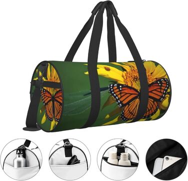 Спортивна сумка для подорожей, з принтом соняшників та метеликів, дорожня сумка на ніч, чорна, універсальний розмір