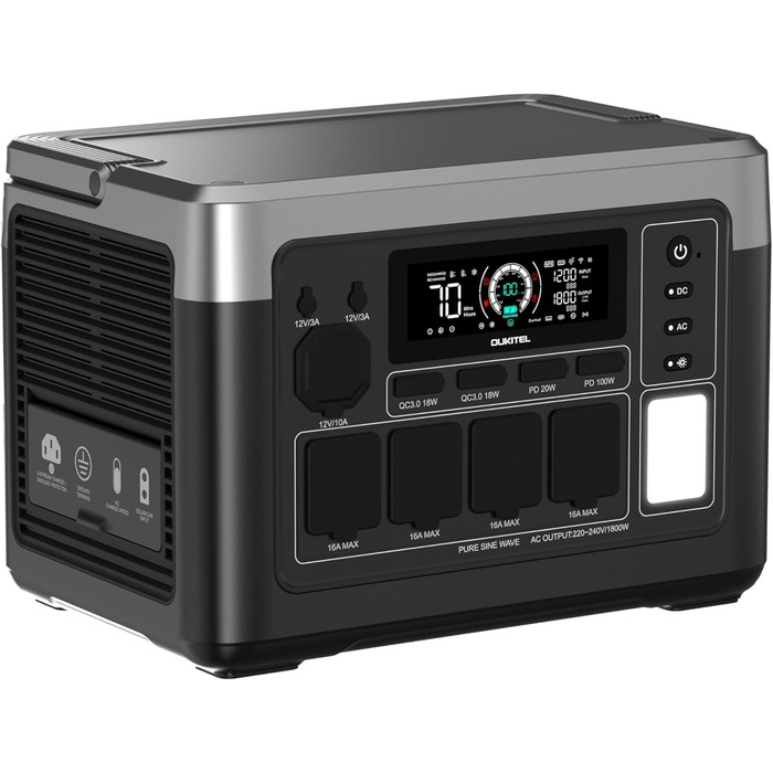 Портативна зарядна станція OUKITEL P1000 Plus, акумулятор LiFePO4 ємністю 1024 Втгод, сонячний генератор потужністю 1800 Вт, швидка зарядка від 0 до 80 за 45 хвилин. Ультратиха для кемпінгу, кемперів та відключень електроенергії P1000PLUS