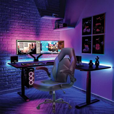 Ергономічне ігрове крісло зі складними підлокітниками, регульована висота (107-116 см), поворот на 360, штучна шкіра, тихі колеса, складні підлокітники, офісне крісло для ігор та домашнього офісу, синього кольору