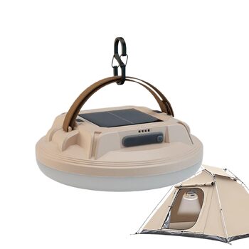 Ліхтар для кемпінгу, 4 режими, водонепроникний, перезаряджається, портативний кемпінговий ліхтар на сонячній енергії для походів, подорожей з рюкзаком, риболовлі, дому, відключення електроенергії, бежевий