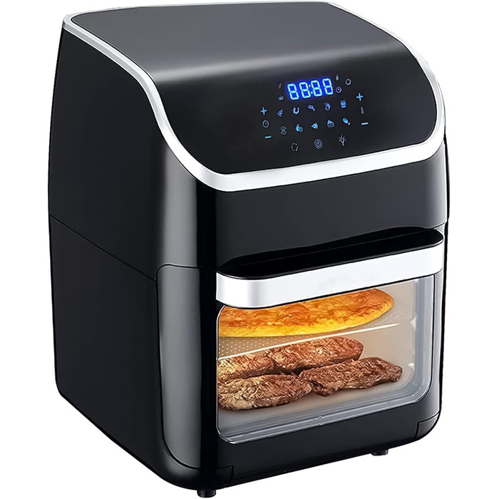 Хагвот XXL 12-літрова фритюрниця, фритюрниця з РК-дисплеєм, 9 програм, попереднє нагрівання та підтримання тепла, дегідратор, фритюрниця без олії, 1800 Вт, з аксесуарами