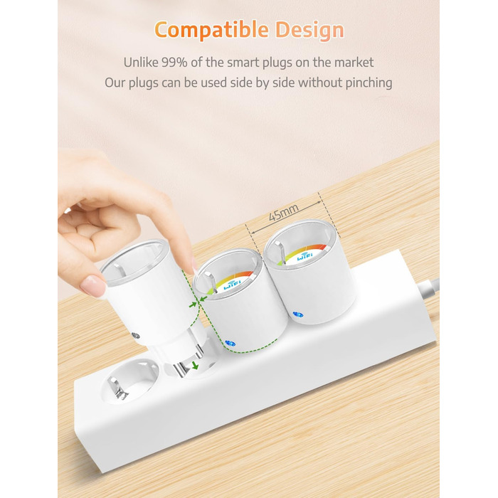 З вимірюванням струму, макс. 16A Smart Home Plug, сумісний з Alexa/Google Home, компактний дизайн, голосове керування, APP Remote Control, таймер, 13A