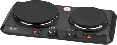 Подвійна конфорка TZS First Austria 2500 Вт Чавунні варильні поверхні 180/150 мм Ручне керування Металевий корпус мобільний для кемпінгу та подорожей Чорний