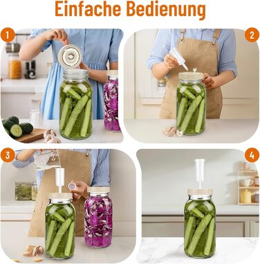 Банки для ферментації, упаковка з 2 шт., місткість 2 л, контейнери для кімчі з гідрозатвором та індикатором дати, банки для ферментації з широким горлом, ідеально підходять для ферментації кімчі, квашеної капусти, закваски, 2 л (з індикатором дати)