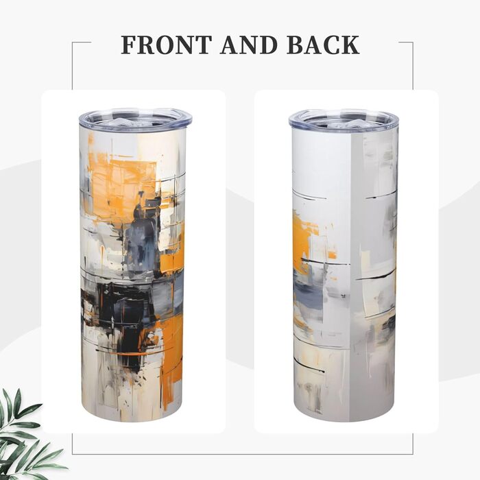 Кухоль з прямою трубочкою, 590 мл, сіро-жовтий, абстрактний художній дизайн, дорожній кухоль з принтом, підходить для кемпінгу, офісу та дому