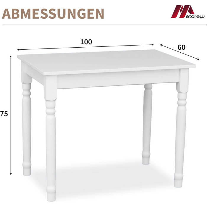 Дерев&39яний обідній стіл кухонний стіл 100x60 дерев&39яний стіл стіл з декоративними ніжками обідній стіл на 4 особи маленький кухонний стіл скандинавський стиль білий кухонний стіл стільниця біла 100 см x 60 см