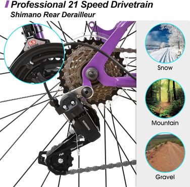 Жіночий гірський велосипед HILAND BAMCBASE 26 дюймів, 21-швидкісний сталевий рама для дорослих, чоловічий гірський велосипед з амортизаційною вилкою, фіолетовий