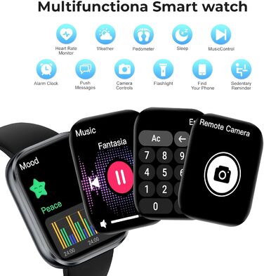 Розумний годинник для чоловіків та жінок, 1,83-дюймовий HD сенсорний розумний годинник, Bluetooth-дзвінки, понад 110 спортивних режимів, фітнес-годинник з пульсометром/монітором сну/крокоміром, водонепроникний спортивний годинник IP68 для Android/iOS, чор