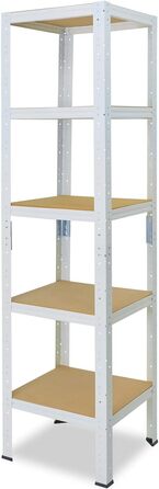 Надміцний стелаж для дому, білий/металевий стелаж з 5 полицями/стелаж для підвалу, стелаж для гаража, стелаж для майстерні або стелаж для зберігання/металевий стелаж без болтів, вантажопідйомність 175 кг, В 200 см / Ш 60 см / Г 60 см, 200x60x60
