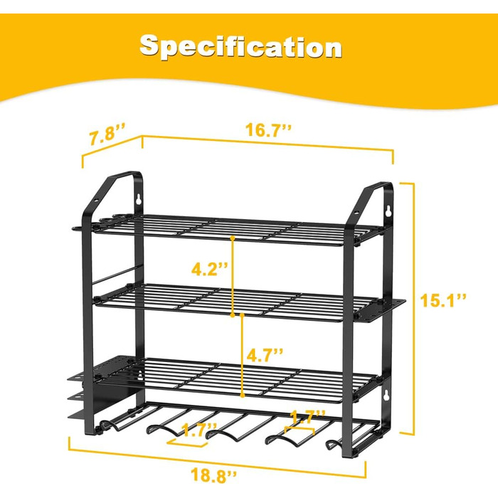 Органайзер для електроінструменту Органайзер для електроінструменту Тримач для дрилів Настінне кріплення, Надміцна металева полиця для інструментів, Органайзери та зберігання гаражних інструментів, Тримач для дрилі Настінне кріплення Black 2