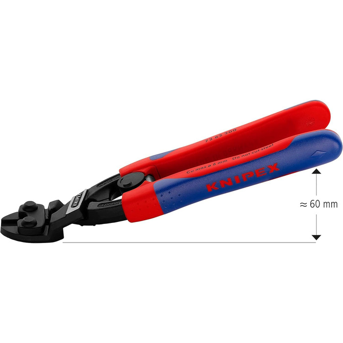 Кусачки Knipex Kraft для м'якого металу та пластику врівень з поверхнею, чорні, з тонкими багатокомпонентними ручками 200 мм 72 62 200