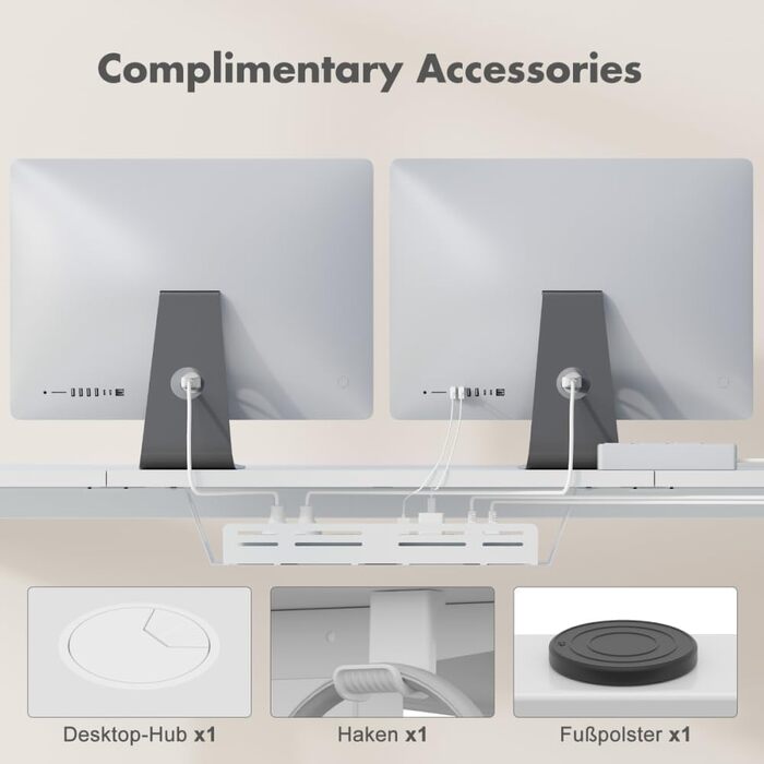 Стіл з регульованою висотою, білий, 180 x 85 см, L-подібний стіл, регульована висотою, електричний, ергономічний ігровий стіл з гачками (білий)