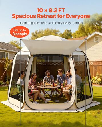 Намет-будинок VEVOR, 3 x 2,8 м, 4-8 осіб, розкладний намет для забезпечення приватності, портативний, екранований, з сумкою для перенесення, сітчастими бортами, кілками для землі, для саду, патіо, заднього двору, активного відпочинку на свіжому повітрі, б