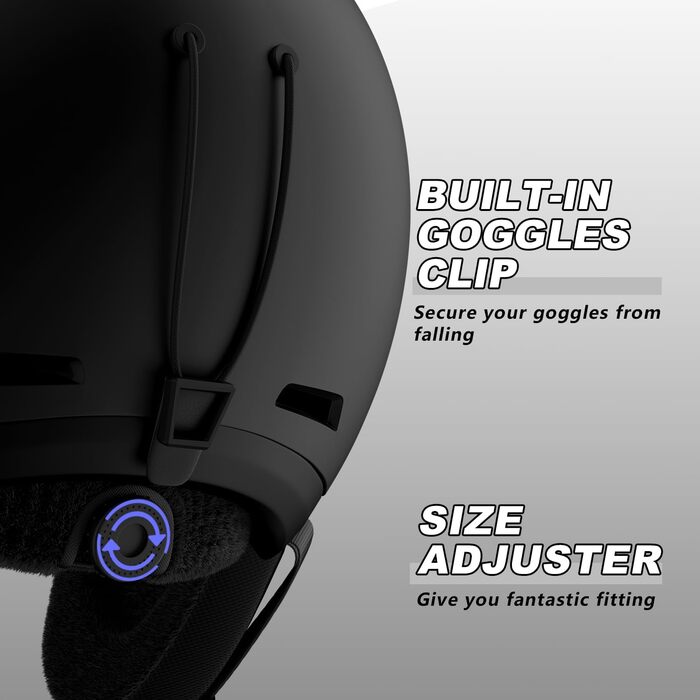 Лижний шолом, шолом для сноуборду для чоловіків, жінок та молоді, регульований шолом з системою вентиляції, знімні амбушури, легкий та ударостійкий для зимових видів спорту, розмір M, чорний