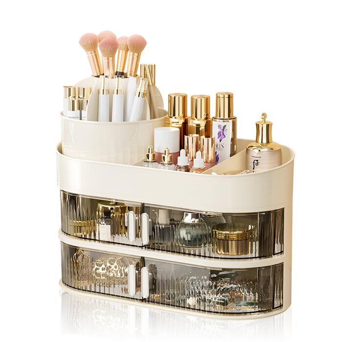Органайзер для макіяжу, органайзер для косметики з шухлядами, зберігання косметики для догляду за шкірою, краси, ванної кімнати, туалетного столика, спальні, туалетного столика, шухляди з подвійними дверцятами