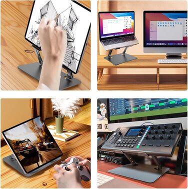 Підставка для планшета та ноутбука, регульована по висоті, з алюмінієвим тримачем, ергономічна з охолодженням, портативна настільна підставка з подвійною опорою для планшетів та ноутбуків до 17,3 дюймів