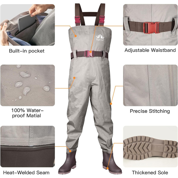 Водонепроникні вейдерси Night Cat для жінок та чоловіків, дихаючі вейдерси з чобітьми, 46W, сірі