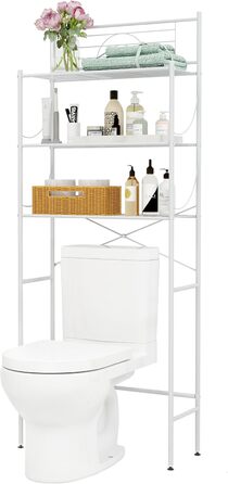 Полиця для пральної машини MALLBOO, не потребує свердління, 3-рівнева полиця для ванної кімнати, полиця для унітазу з нержавіючої сталі, компактна підставка для ванної кімнати (біла) Білий 9,45&39 Г x 25,59&39 Ш x 65,35&39 В