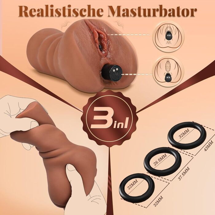 Реалістичний мастурбатор Cacuola з мінівібратором, еластичний рідкий силікон