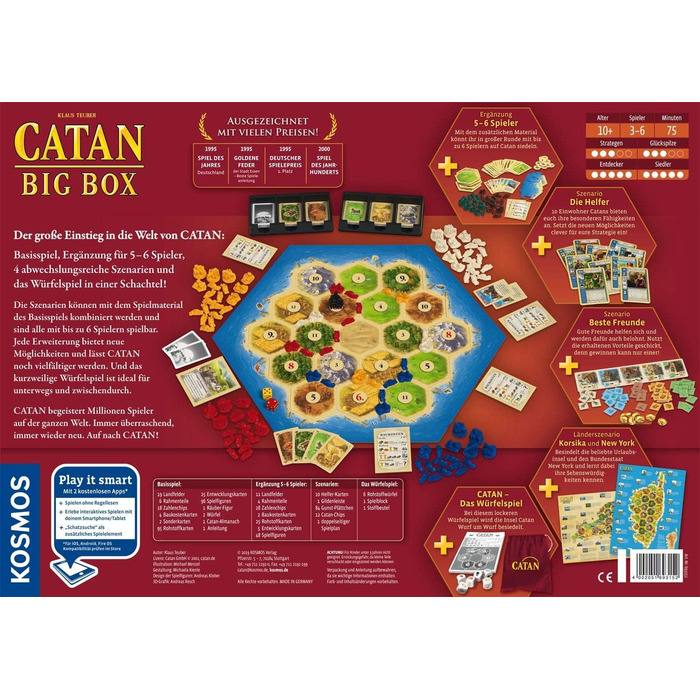 Ексклюзивно на Storeo, стартовий набір з Catan - The Game, що включає розширення, гру з кубиками та 4 сценарії, для 3-6 гравців віком від 10 років і старше, Поселенці Катана, 693152 Catan - Big Box