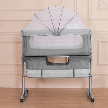 Дитяче ліжечко SUPFINE 3-в-1, регульована висота, портативне дитяче ліжечко Cododo для новонароджених/немовлят, колиска Cododo з матрацом, москітною сіткою та сумкою для зберігання (92 x 58 x 70-90 см, темно-сірий) A1 92x58x70-90 см темно-сірий