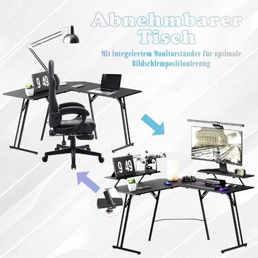 Ігровий кутовий стіл 120x120 см L-подібний стіл з підставкою для монітора Комп&39ютерний стіл Ігрові столи Офісний стіл Кутовий стіл для ПК для офісу, домашнього офісу, чорний