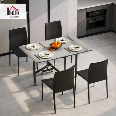 Розкладний обідній стіл, Кухонний стіл для 4-6 осіб з колесами, Сталеві ніжки, Мобільний розкладний обідній стіл для невеликих приміщень, Їдальня, Кухня, 120 x 80 x 73 см, Сірий