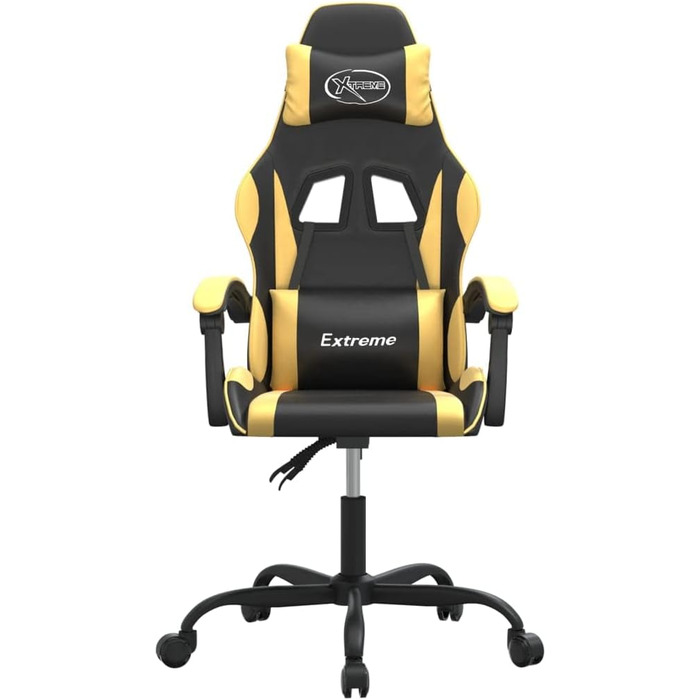 Геймерське крісло з чорно-золотої штучної шкіри з регульованою спинкою та висотою, поворот на 360 градусів, міцний металевий каркас, довговічна штучна шкіра, стійка до плям, 36,5 x 42 см (Ш x Г) Чорно-золотий