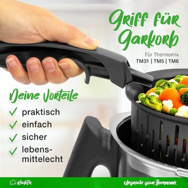 НОВИНКА Ручка KochFix для кулінарної вставки Thermomix/кошика для приготування їжі - Підходить для TM5, TM6, TM31 - Інноваційна ручка щипців для надійної фіксації при знятті - Проста експлуатація - Аксесуари виготовлені в Німеччині