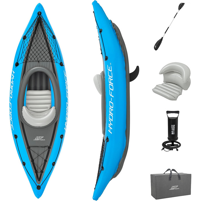 Надувний каяк на 1 особу з ручним насосом, веслом, сумкою для перенесення, синій, Single Cove Champion 2023