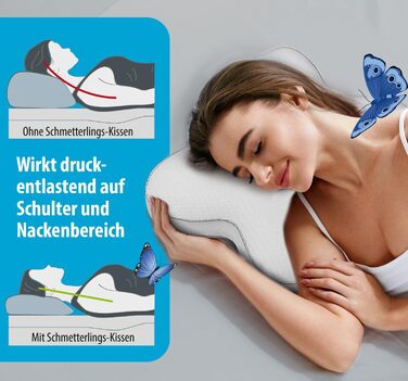 Подушка HSP Метелик з ефектом пам&39яті Подушка для сну на боці - подушка для підтримки шиї - ергономічна підтримка - дихаюча - ортопедична подушка - 45 x 35 x 10 см, біла