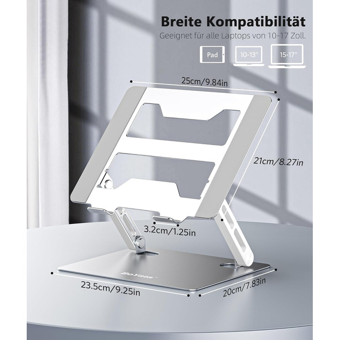 Підставка для ноутбука BoYata з регульованою висотою, ергономічна, з вентиляцією для столу, сумісна з MacBook Pro/Air, Dell, HP, Acer та іншими ноутбуками 10-17 дюймів