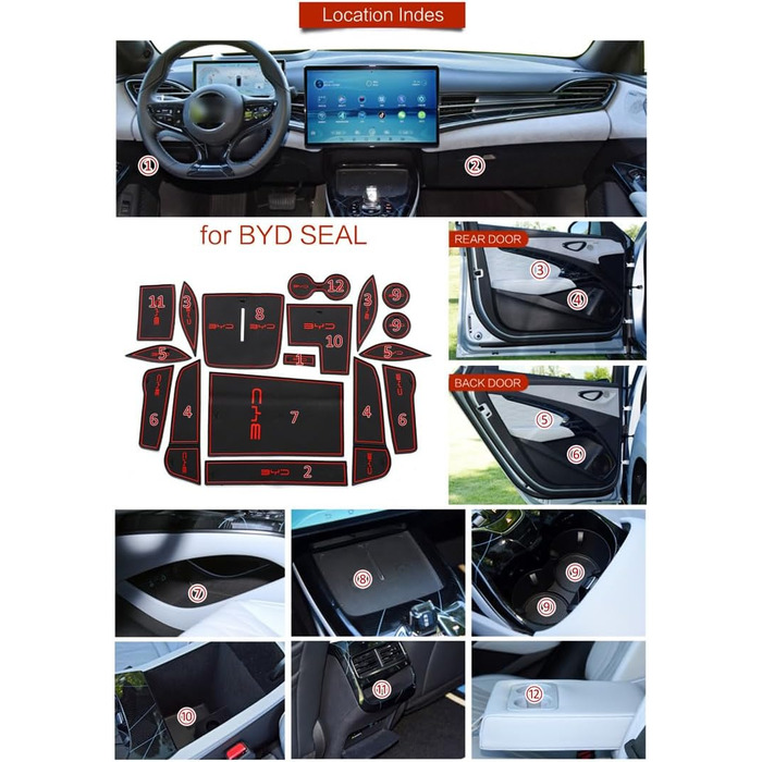 Автомобільні аксесуари для BYD Seal Cat Mats Premium Groove Mats Liner - підстаканник, центральна консоль, вставки в дверні кишені, салон автомобіля, нековзний, гумовий килимок проти пилу, Noctilucent BYD Seal Noctilucent