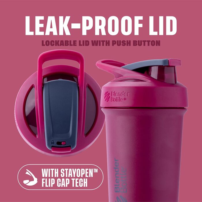 Пляшка для води BlenderBottle Strada Sleek Shaker Cup, ізольована, з нержавіючої сталі, з вінчиком, 750 мл, малиново-блакитний колір, Strada Sleek Water Bottle