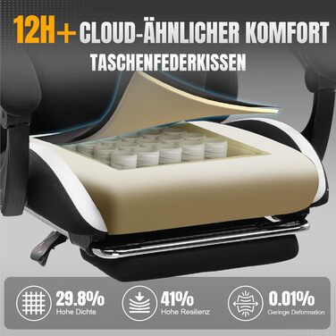 Ігрове крісло GTPLAYER, ігрове крісло, дихаюче офісне крісло з високоякісної тканини, ергономічне крісло для ПК, регульоване та поворотне робоче крісло 150 кг, чорно-біле