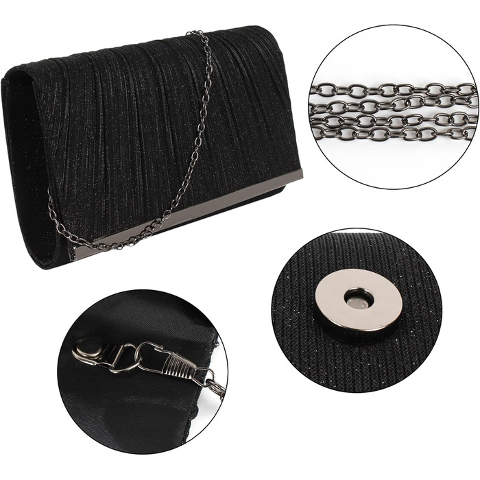 Чорний клатч з блискітками та знімним ланцюжком для вечірки, весілля, балу або урочистого заходу 06152