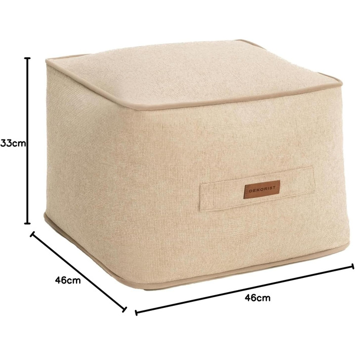 Пуф-стілець, квадратний пуф, високоякісний стілець, легкий у догляді пуф, пуф-стілець для вітальні, спальні, Quantum, 46 x 46 см, кремовий