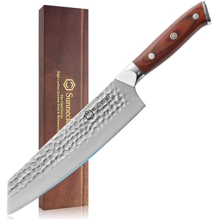 Кухарський ніж Sunnecko 20 см, Ніж Кіріцуке, Японський ніж, Гостре лезо з ударом молотка, Кухарський ніж Професійний ніж з німецьк
