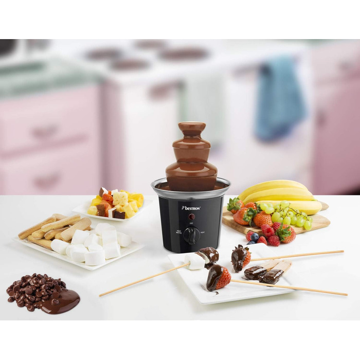 Шоколадний фонтан Bestron з 3 ярусами, Funcooking, 60 Вт, чорний/нержавіюча сталь