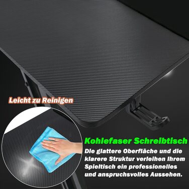 Ігровий стіл Froadp 120x60 см Z-подібний ігровий стіл для ПК, чорний, з вуглецевого волокна, ергономічний комп&39ютерний стіл з підставкою для чашок та гачками для навушників, вантажопідйомність 150 кг, 120 см, без світлодіодного підсвічування