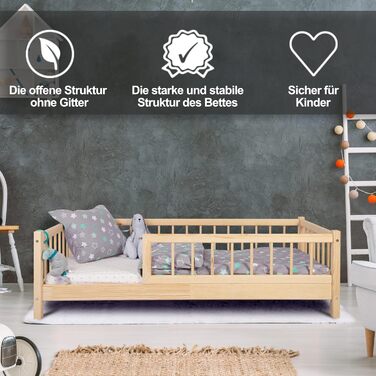 Дитяче ліжко Alije із захистом від падіння 70x140 см NINA з рейковою основою з соснової деревини для дитячих будинків, хлопчиків та дівчаток - дерев&39яне ліжко, дитяче ліжко, дитяча кімната, декор для хлопчика, 70 x 140 натуральне дерево